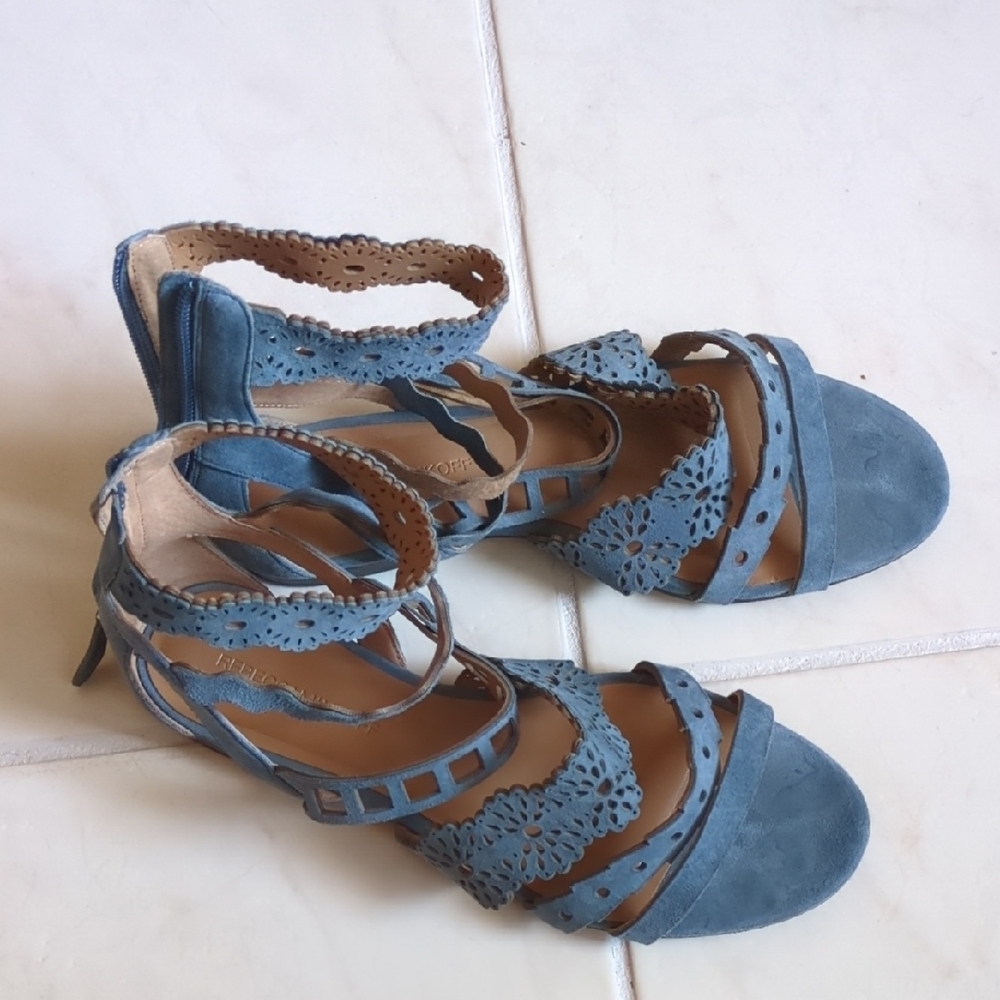 Rebekah Minkof Blue Strappy Gladiator Suede Leather Sandals Sz 9